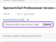 SpinnerChief coupon code field at checkout