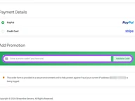 Streamline Servers coupon code field at checkout
