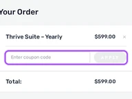 Thrive Themes coupon code field at checkout