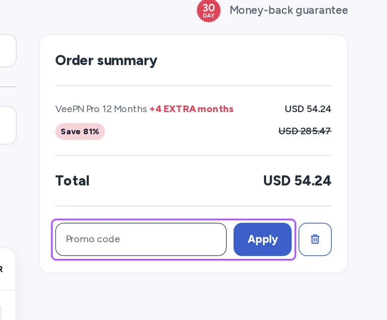 Veepn promo code checkout Where to enter a Veepn promo code on the Veepn checkout page