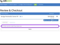 Websavers coupon code field at checkout