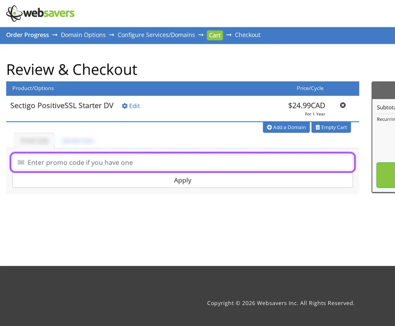 Websavers promo code checkout Where to enter a Websavers promo code on the Websavers checkout page