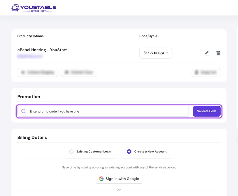 Youstable promo code checkout Where to enter a Youstable promo code on the Youstable checkout page